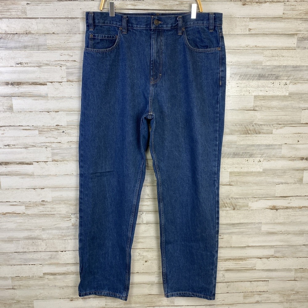 Kirkland Signature Jeans Men 38x32 Blue Denim 100% Cotton Dark Wash Tapered Leg